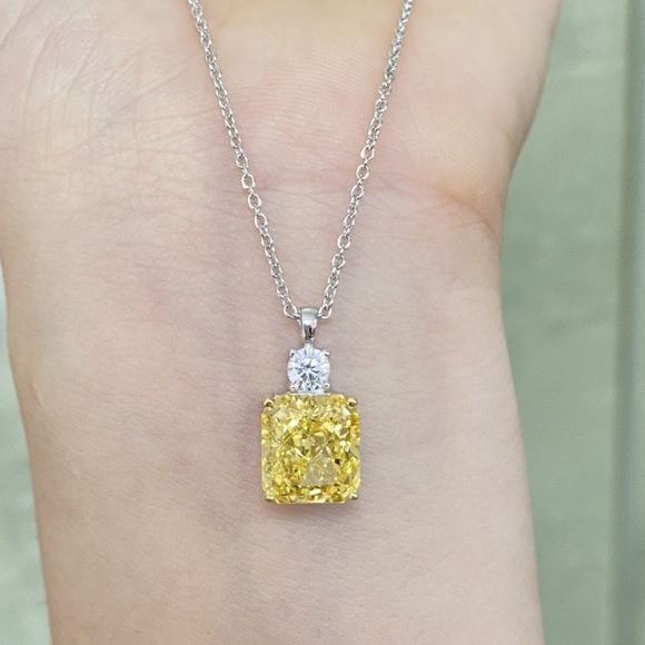 Sterling Silver 5CT Citrine Solitaire Pendant Necklace Matching Stud Earrings - Picture 5 of 8